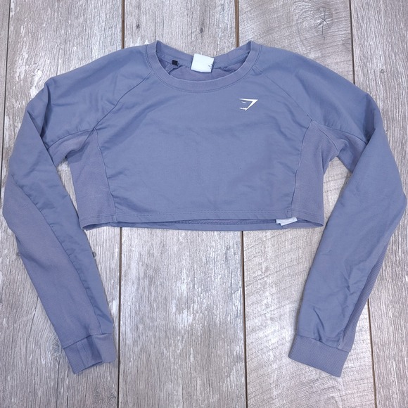 Gymshark Tops - Gymshark Crop Top Sweatshirt Women S Blue Pause Long Sleeve Ribbed Pullover